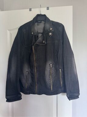 Love & Legend Women’s Black Washed Denim Motorcycle Jacket